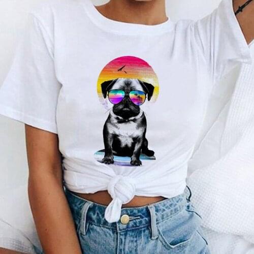 2021 New Summer Tshirt Lady Tops Tee Harajuku Tshirt Female Cute Bulldog Cartoon T Shirt Womens T-shirt Hipster T shirt