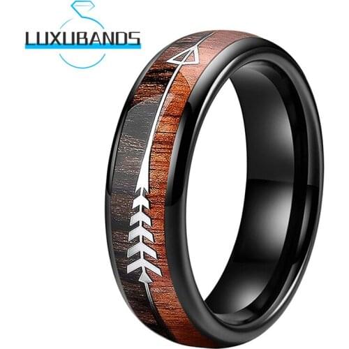 Black Tungsten Wedding Rings For Men Women 6MM Engagement Bands Double Wood Arrows Inlay Polished Finished Comfort Fit