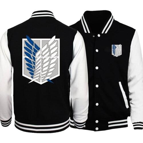 Attack on Titan Baseball Men Scouting Legion Japanese Anime Jackets Coats 2019 Winter Autumn Fleece Warm White Black Sportswear