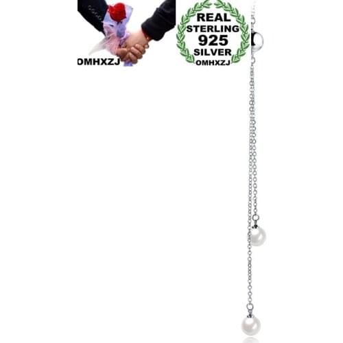 OMHXZJ Wholesale Personality Fashion OL Woman Girl Party Wedding Gift White Pearl Long Tassel 925 Sterling Silver Necklace NC09