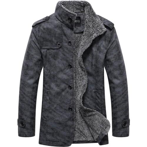 Autumn Winter Pure Color Plus Velvet Men Long-sleeved Faux leather leather jacket Gray Khaki Fashion Business Casual Men Coats