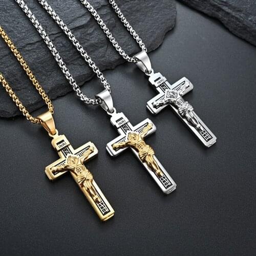 Vintage Religious Necklace Christian Jesus Cross Pendant Necklace Jewelry Gift