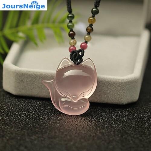 JoursNeige Natural Starlight Pink Crystal Fox Pendant Crystal Necklace Lucky for Women Girl Friend Fashion Jewelry Accessories