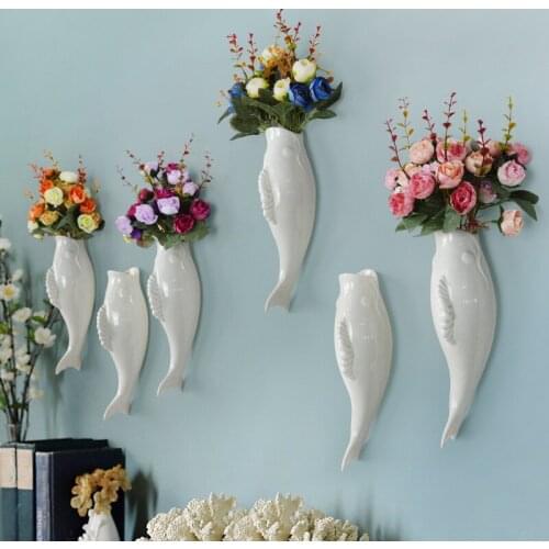 Simple Modern Wall Hanging Stereo Fish Vase Bedroom Living Room Flower Arrangement Container Creative Background Wall Decoration