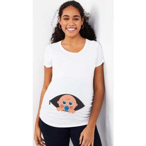 Pregnancy Shirt Maternity Cute Baby Print O-Neck Short Sleeve T-shirt Pregnant Tops Clothes Ropa Embarazada Verano Zwanger