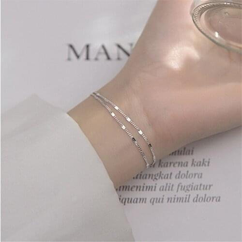 925 Sterling Silver Simple Bracelet &Bangle For Women Double Layer Clavicle Chain Elegant Jewelry sl069