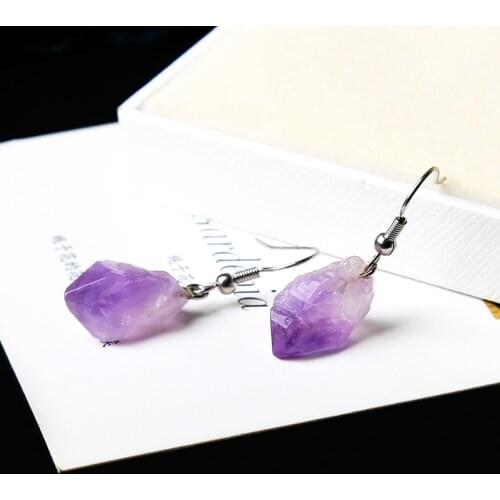 1PC Delicate natural Amethyst earrings quartz crystal ore magic repair cure crystal can be used for holiday party DIY gift