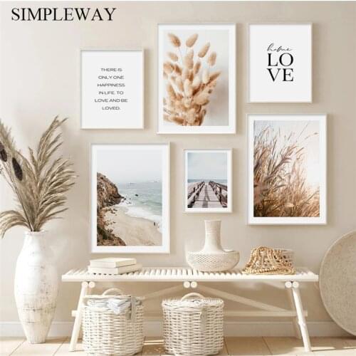 Nordic Nature Landscape Poster Grass Beach Bridge Bohemian Painting Canvas Art Print Modern Living Room Wall Decoration Picture