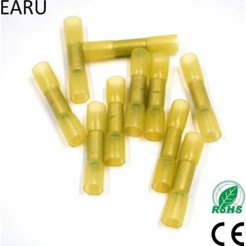 50pcs Yellow 12-10 AWG Heat Shrink Butt Wire Cable Crimp Connector Electrical Terminals 4.0-6.0mm2 Quick Connect Connector BHT