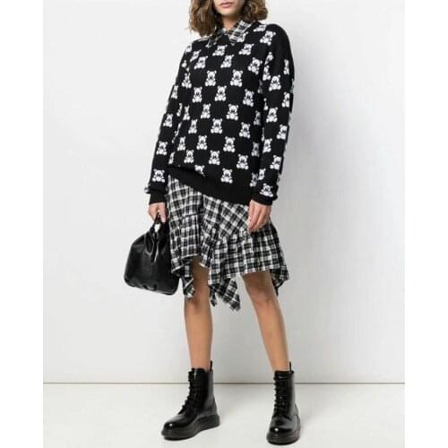 Cozy Chic All-Over Bear Pattern Knit Zip-Up Hooded Bicolor Grey Drop-Shoulder Cartoon Teddy Cotton Ribbed Sporty Hoody Hoodie