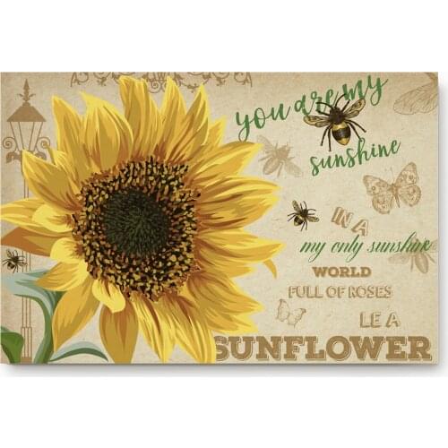 YOU ARE MY SUNSHINE Sunflower Bee Butterfly Park Retro Bathroom Decor Rug Mat with Non Slip Rubber
