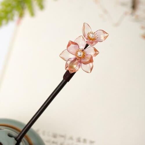 1 Pcs Flower Simulated Pearls Handmade Hairpin Clips Wooden Hair Fork Chinese Hanfu Dress Hair Sticks Decorative Jewelry