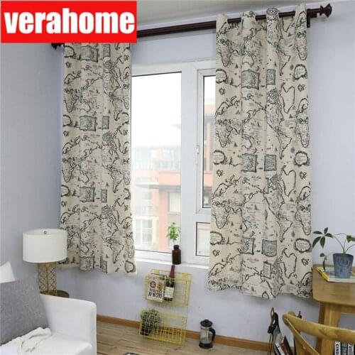 American country modern map black cotton linen curtains linen for living room balcony bay window bedroom custom