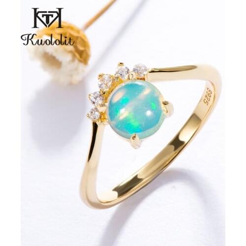 Kuololit Natural Opal Gemstone Rings For Women 925 Sterling Silver Fire Stone Ring Band for Wedding Engagement Fine Jewelry