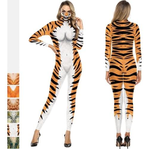 Women Cosplay Jumpsuits Serpentine Printed Bodysuit Leopard Sexy Suit Romper Cartoon Party Costume Female Casual Clothing