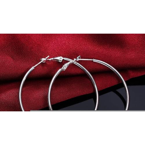 High quality 925 Sterling Silver 8CM Big circle hoop Earrings for Women party Jewelry fashion Christmas Gifts