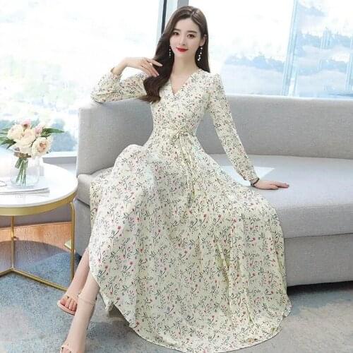 Sexy V-neck Printing Floral Dress Women Boho Beach Vacation Chifffon A-line Dresses Ladies 2021 new Summer Swing Dress Vestidos