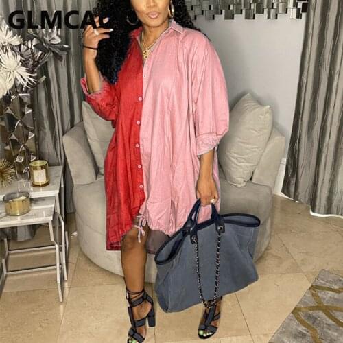 Women Long Sleeve Casual Colorblock Loose Shirt Dress