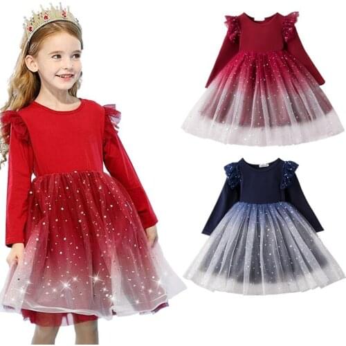 Winter Full Sleeve Christmas Dress For Girls Children Formal Sequin Party Prom Gowns New Year Red Kid Clothing For 3-8 Years