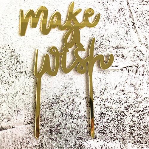 Gold "Make Wish" Cake Topper Gold Happy Birthday Acrylic Cake Topper For Wedding Birthday Party Cake Decorations Baby Shower