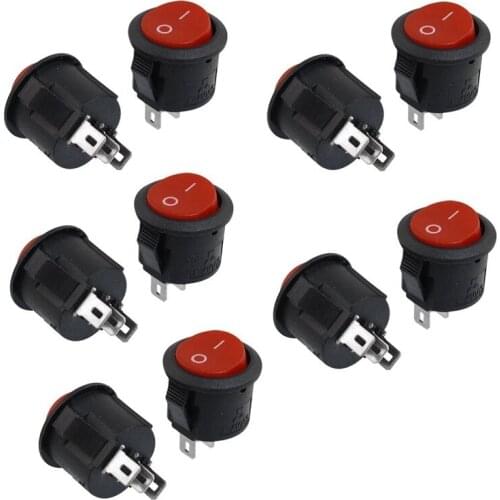 10 Pcs SPDT Red Button On/Off Round Rocker Switch 3Pin AC 6A