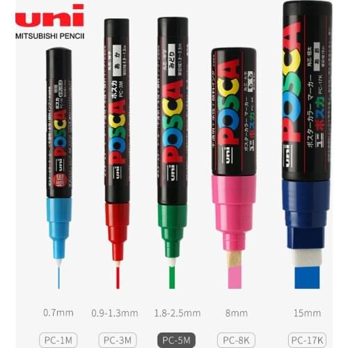21/24 Color UNI Mitsubishi PC-1M/3M/5M POSCA POP Poster Water-based Advertising Pen Marker 0.7-2.5MM Painting Graffiti