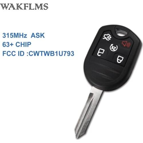 5 Button Remote Car Key for Ford Explorer Edge Expedition Flex Focus Fusion Mustang Lincoln 2007-2015 with 63+ CHIP 315MHz