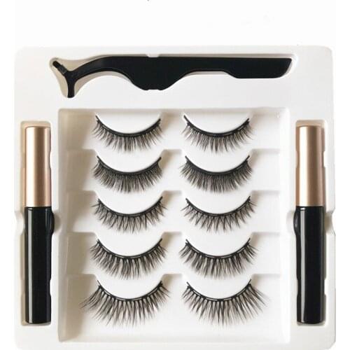 5 Pairs of Magnetic Eyelash Set Magnetic Eyeliner Waterproof Liquid Tweezers Set Long Lasting Handmade Eyelash Makeup Tool