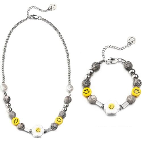 EDY 2021 New Hip Hop Punk Personality Pendant Fashion Sun Flower Natural Stone Pearl Necklace For Men Women Girls Jewelry