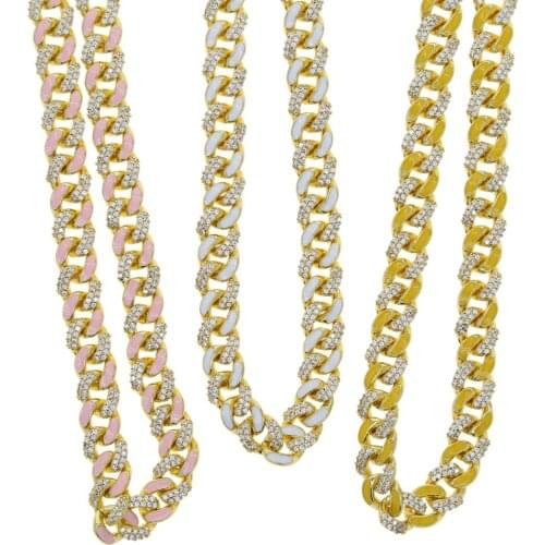 Enamel Gold color Cuban Link Chain Half Enamel Half CZ Cubic Zirconia Cuban Choker Necklace adjusted slider chains For Women