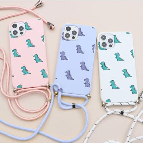 TPU Case For Xiaomi Redmi Note 10 9 8 7 6 Pro 8T s 5 9C Mi Poco F3 X3 NFC 11 A3 9T 9 SE 10 10T Lite Pro Dinosaur Lanyard Cover