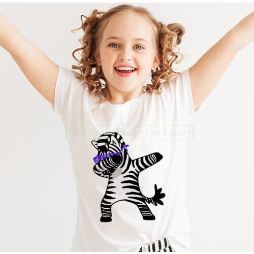 Childrens Zebra With Sunglasses Design T Shirt Kids Cool Casual Pure Tops Boys/Girls Summer White T-Shirt Baby T-shirt