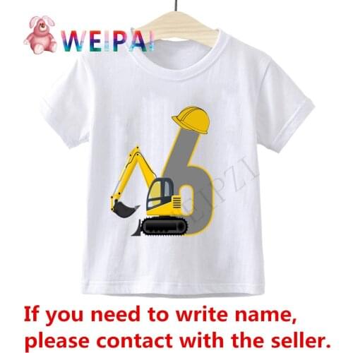 Kids Boys Excavator Birthday Number 1-10 Cartoon T Shirt Children Present T-shirts Boy&Girl Write Name Funny Gift 24M-9T Tshirt