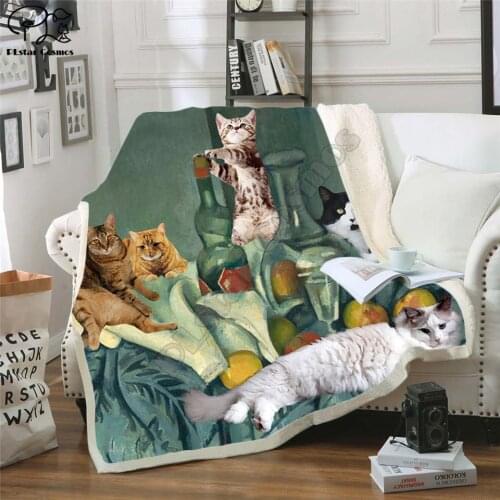 Still Cat Fleece Blanket Plush 3d Printed for Adults Sofa Sherpa Fleece Bedspread Wrap Throw Blanket style-1