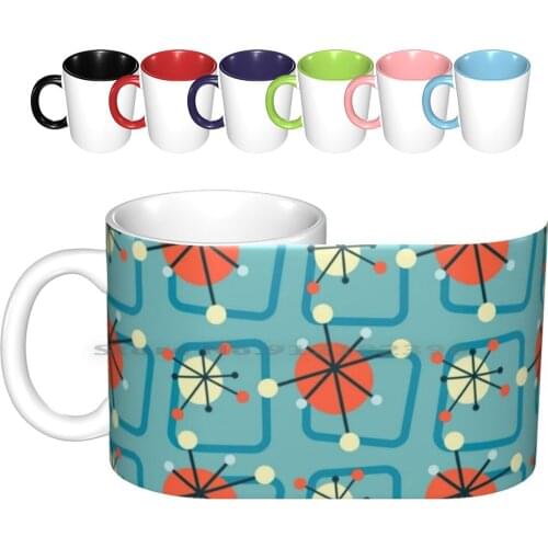 Atomic 1950s Retro Ceramic Mugs Coffee Cups Milk Tea Mug 1950 1950s Retro Vintage Background Pattern Atom Atomic Mom Womens