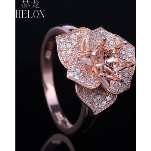 HELON 6.5mm Round Solid 14K Gold Natural Diamond Trendy Unique Semi Mount Engagement Ring Women Birthday Anniversarry Best Gift
