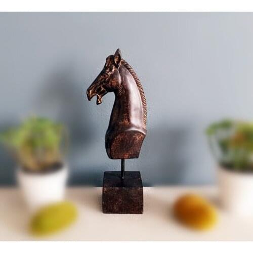 Powkhome Creative Retro Horse Head Statue Home Decor Accessories Porcelain Crafts Room Decor Resin Animal Sculpture Craft