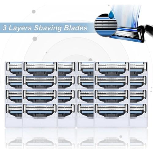 Shaving Blade For Gillette Mach3 Turbo Handle 3 Layers Stainless Steel Safety Razor Blade Shaving Replaceable Cassettes For Male