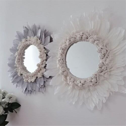 Hot Feather Mirror Hanging Decorations Children Room Handmade Wall Decor Home Pendant Mounted Hanging Wedding Party top sale