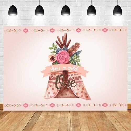Mocsicka Wild One Background Newborn Baby Shower Party Backdrop Pink Tent Girls Birthday Dessert Table Decorations Props