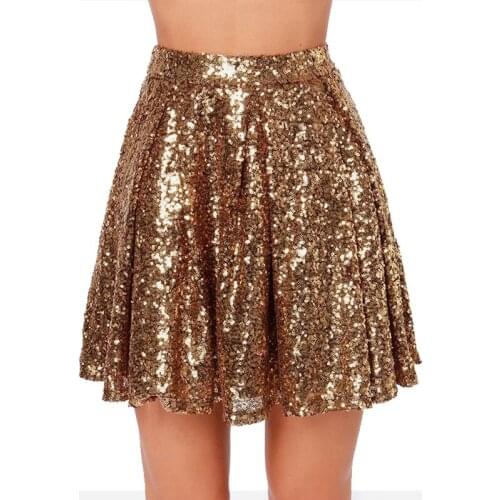 Fashion Sexy Gold Sequin Skirt 2020 WF0003 Spring Summer Women Ladies Short Mini Pleated Glitter Skirt