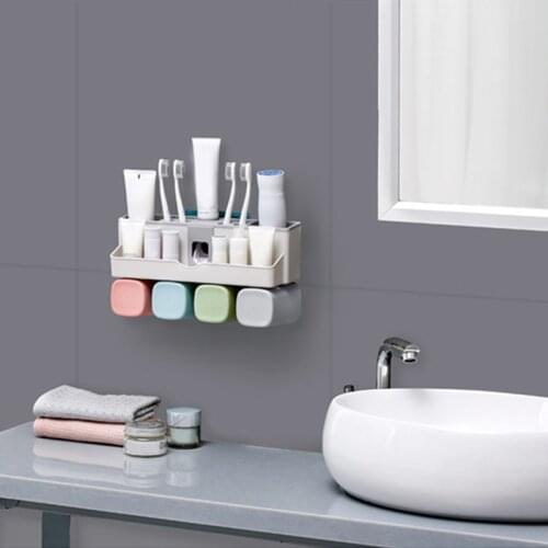 Wall Suction Automatic Toothpaste Dispenser Dust-proof Toothbrush Cup Holder Bath Shelf Storage Rack Bathroom Accessories Set