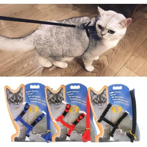 Nylon Pet Cat Chest Harness Leash Set Adjustable Kitten Chest Collar Rope Pet Harness Lead Belt Cat Walking Accessories 120cm
