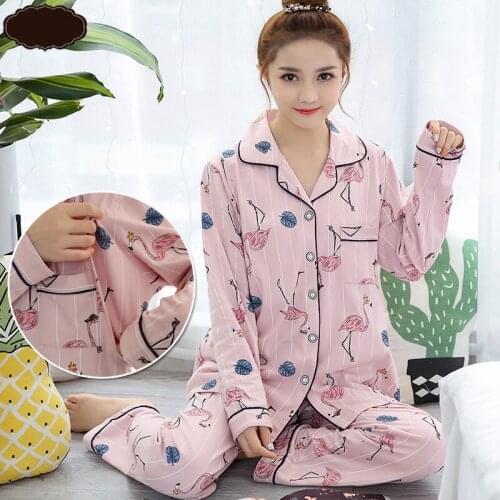 2020 Autumn New Korean Fashion Cherry Cotton Maternity Pajamas Nursing Nightgown Breastfeeding Pregnancy Pyjama Suit