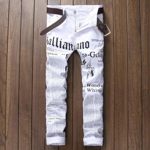 New Jeans Men Casual Hiphop Pants Printing Design White Straight Jean For Male Denim Trousers Streetwear Mens Biker Jeans