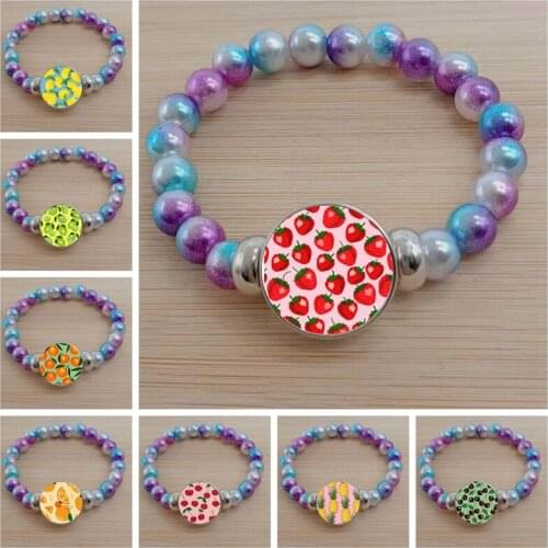 New Fruit Orange Lemon Cherry Strawberry Art Painting Bracelet Glass Cabochon Nordic Painting Bracelet Color Bead Bracelet