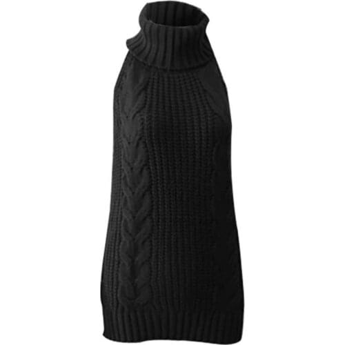 Pullovers Knitted Sweaters Sexy Backless Sleeveless Turtleneck Sweaters for Daily Wear Autumn
