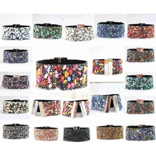 Various Natural Irregular Stone and Rhinestone Diy Velvet Gravel Magnetic Clasp Bracelets B664