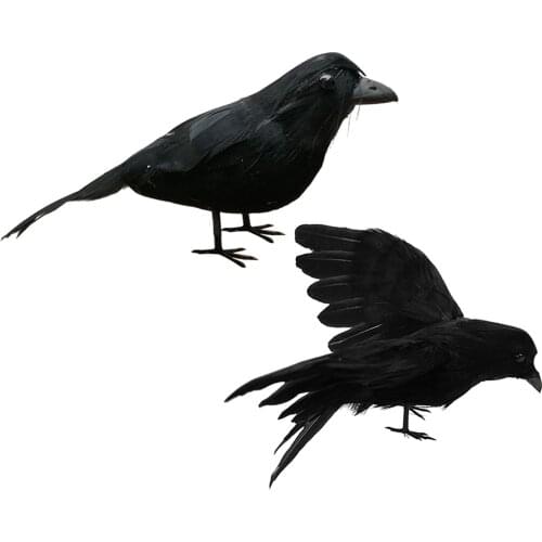 Realistic Crows - 2 Pcs Halloween Handmade Crow Magpie Prop Feathered Black Flying Crows Props Raven Scene Birds Decoration