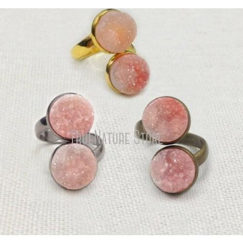 5Pcs RM21943 Adjustable Crystal Copper Jewelry Ring Jewelry Round Shape Hot Pink Crystal Ring